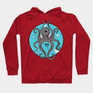 Blue Grey Crown Octopus Hoodie